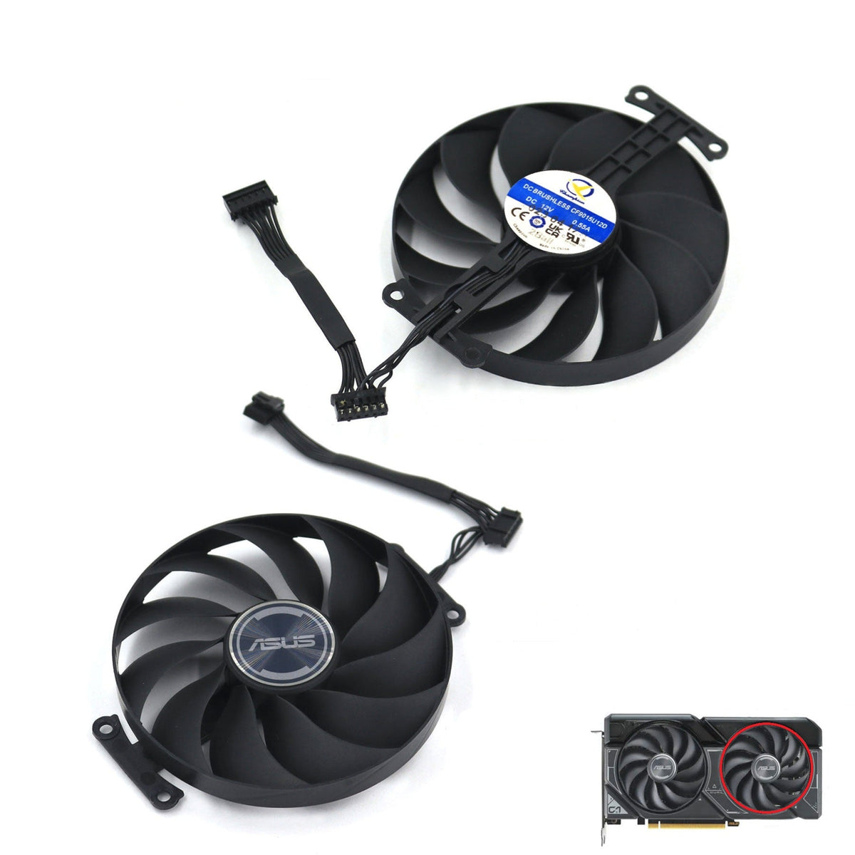 ASUS Dual RTX 4060 / 4060 Ti GPU Fan Replacement – 90mm 6 - Pin Ball Bearing (PLA09215B12H / FD9015U12D / CF9015U12D)