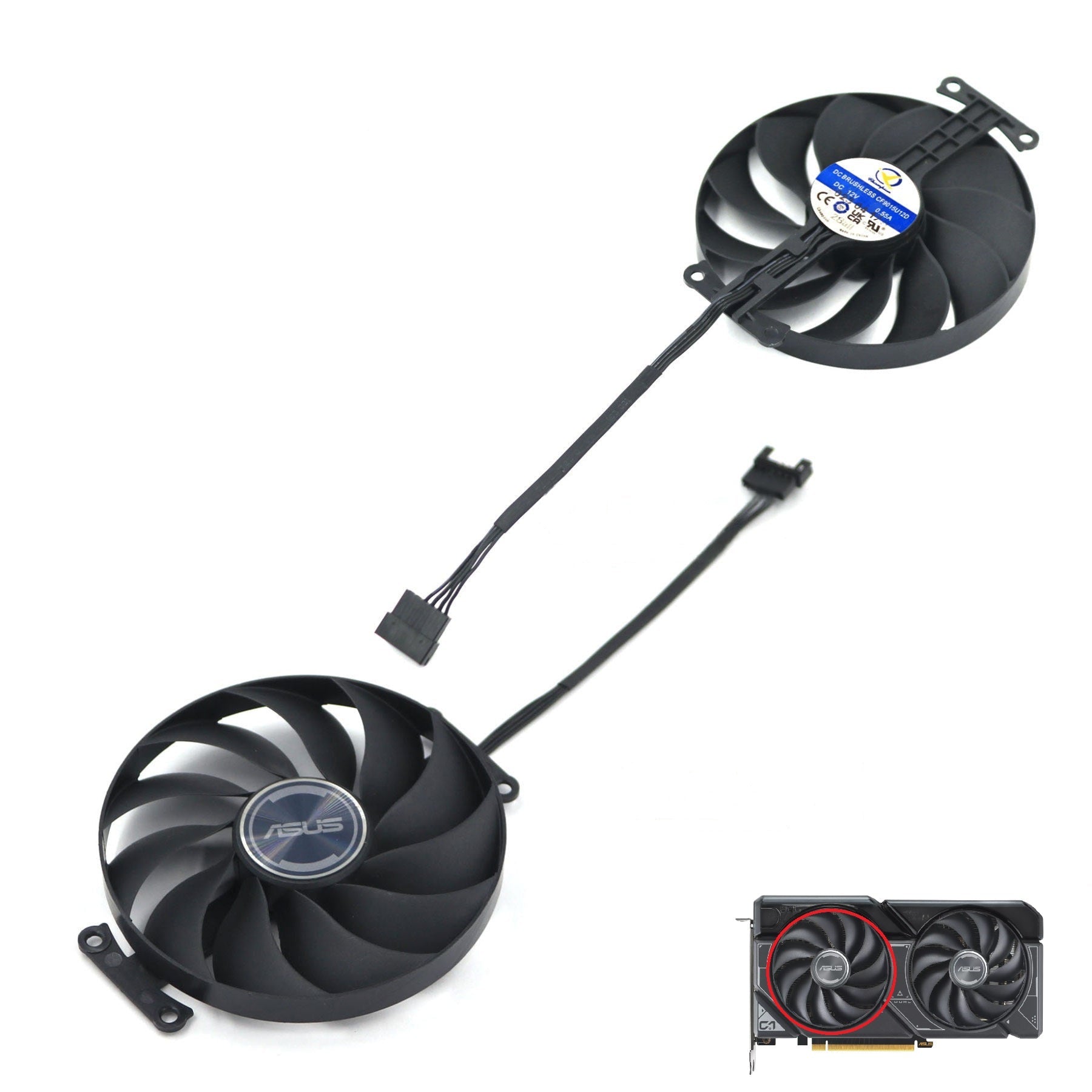 ASUS Dual RTX 4060 / 4060 Ti GPU Fan Replacement – 90mm 6 - Pin Ball Bearing (PLA09215B12H / FD9015U12D / CF9015U12D)